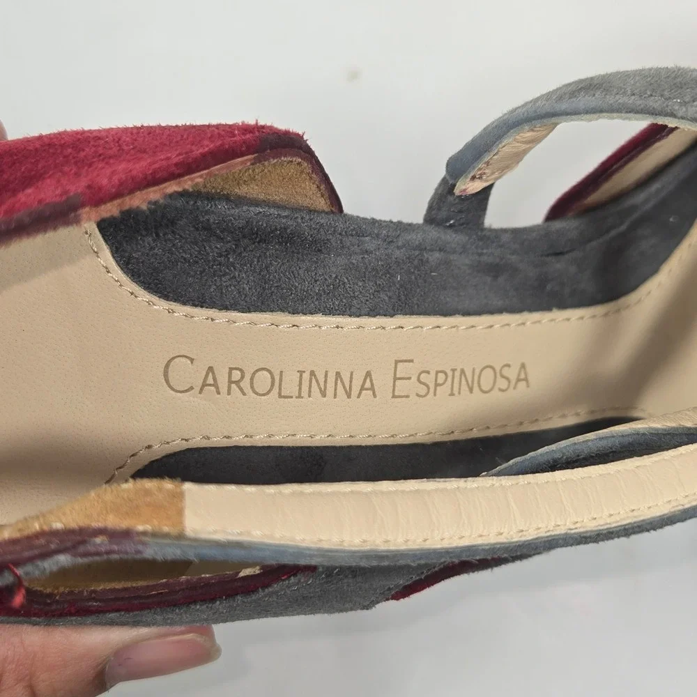 Carolinna Espinosa Pumps Womens 7.5 Burgundy‎ Suede Colorblock Strappy Heel